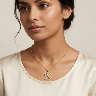 Shop our custom "K" Alphabet Lab Grown Diamond Pendant with Chain. Available in 9K, 14K, 18K Yellow, White, Rose Gold & 950 Platinum. Ethical luxury worldwide.
