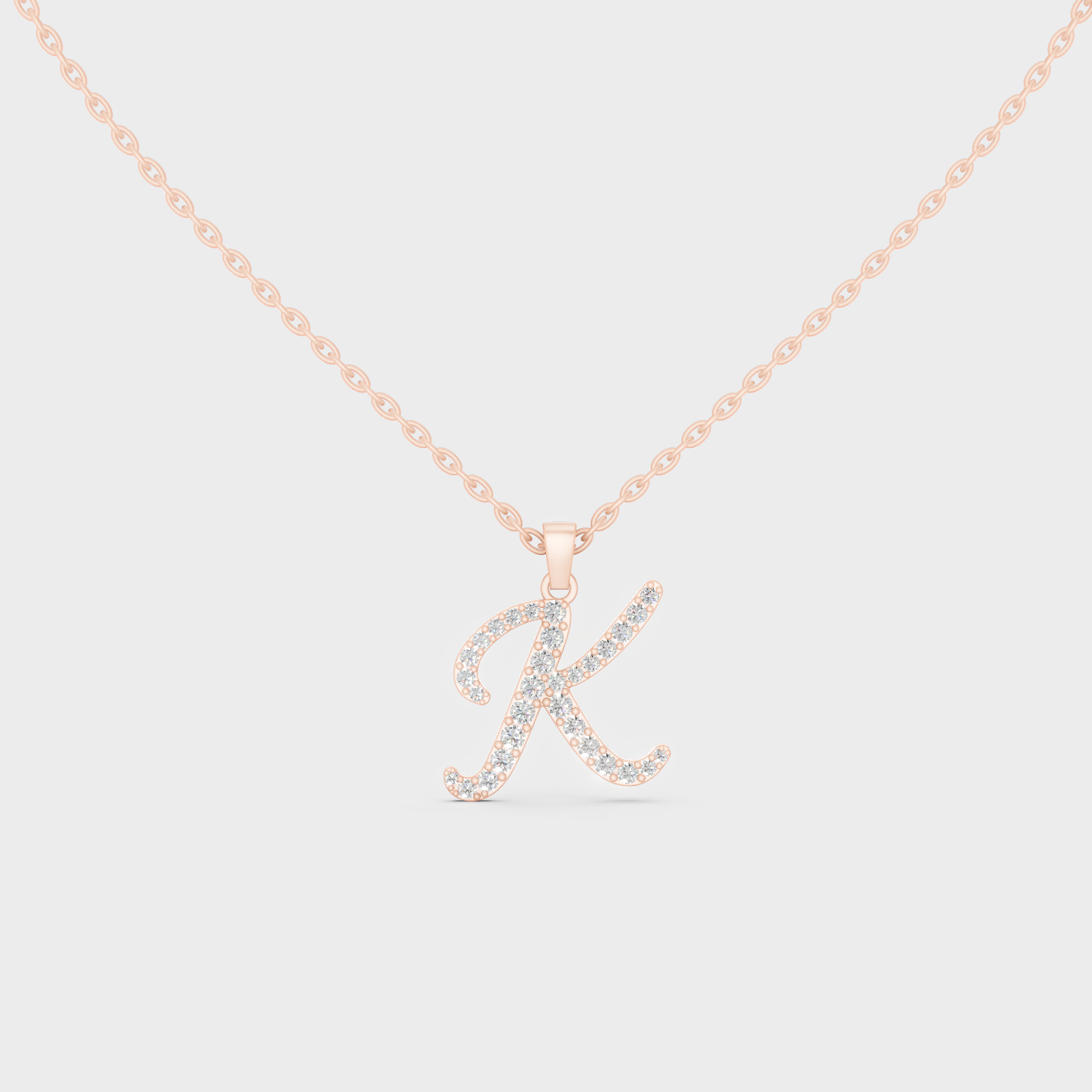 Romantic Rose Gold "K" Alphabet Lab Grown Diamond Pendant and Dainty Cable Chain