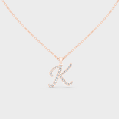 Romantic Rose Gold "K" Alphabet Lab Grown Diamond Pendant and Dainty Cable Chain