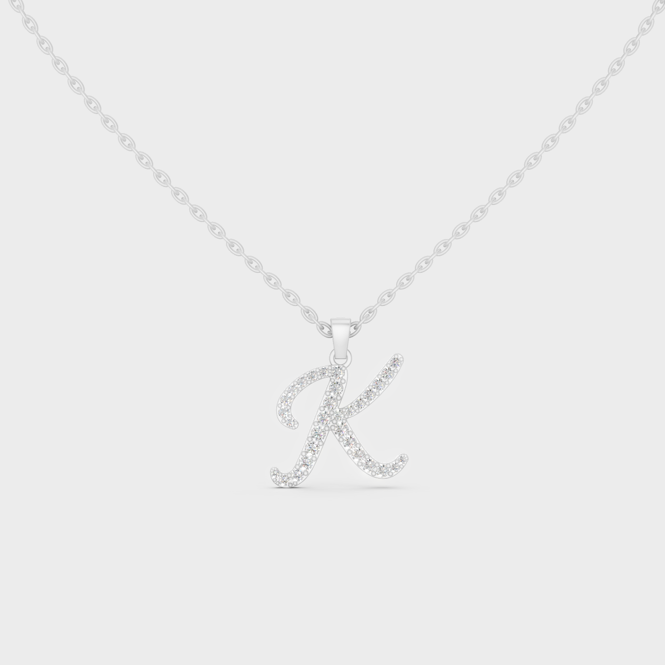 Brilliant "K" Alphabet Lab Grown Diamond Pendant on Shimmering 14K White Gold Chain