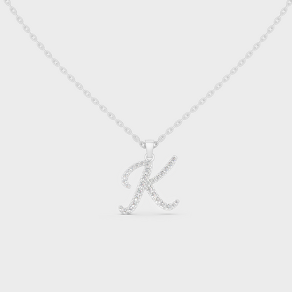 Brilliant "K" Alphabet Lab Grown Diamond Pendant on Shimmering 14K White Gold Chain