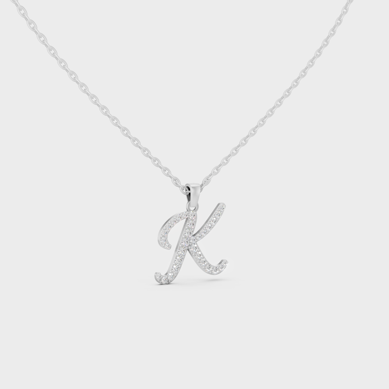 Micro Pave Letter K Initial Necklace Shining with Premium 18K White Gold Chain Set