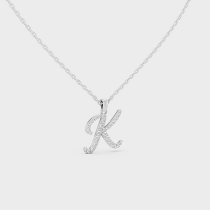 Micro Pave Letter K Initial Necklace Shining with Premium 18K White Gold Chain Set