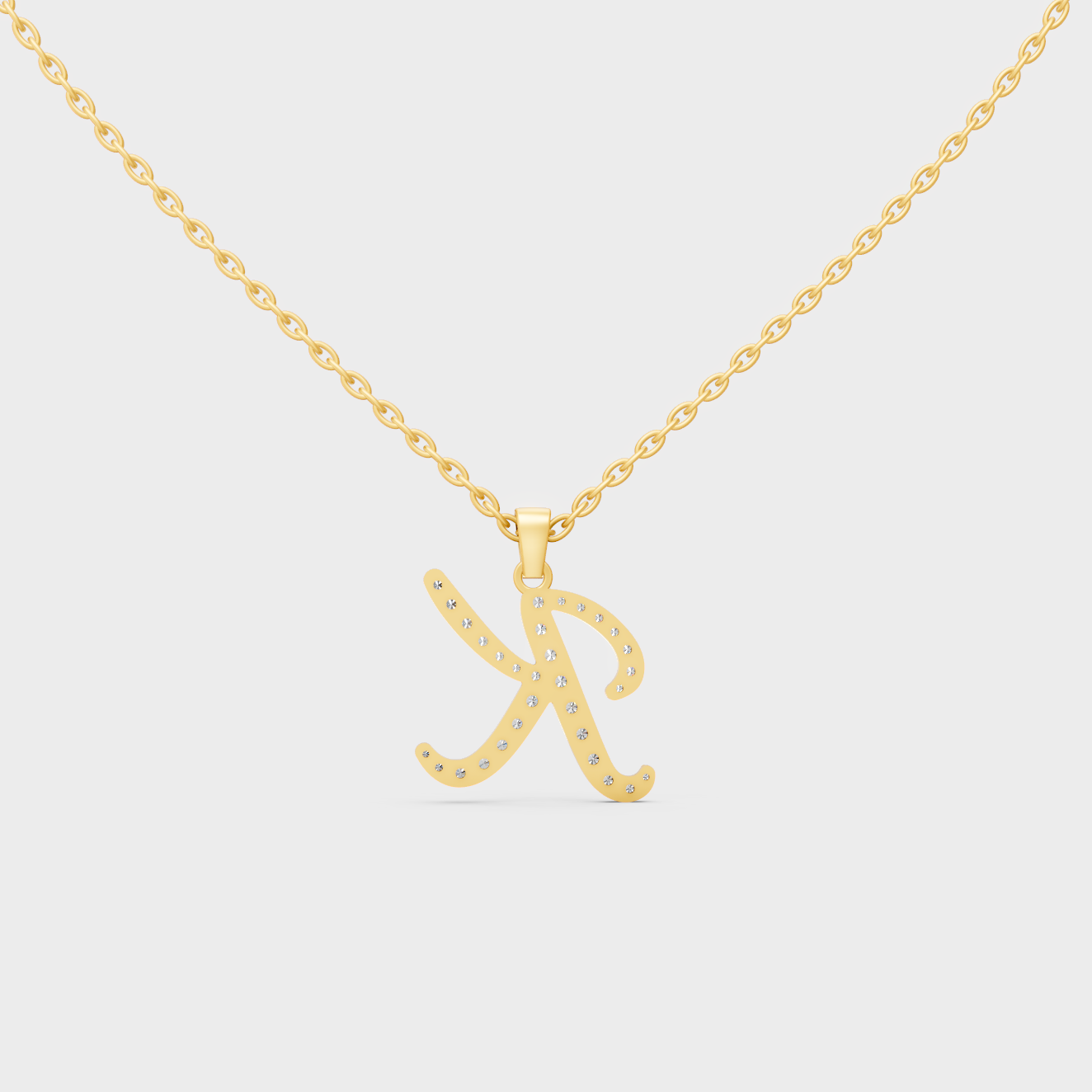 Model Wearing Capital Letter K Lab Created Diamond Necklace in 9K Yellow Gold