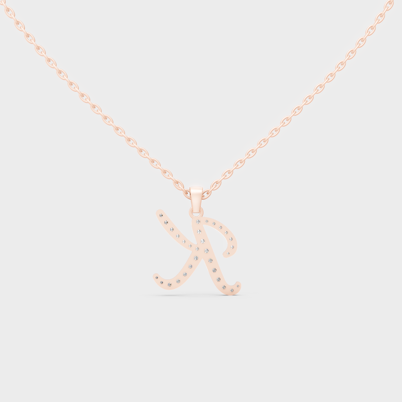 Side Angle of Personalized Alphabet K Lab Diamond Charm on 18K Rose Gold Chain