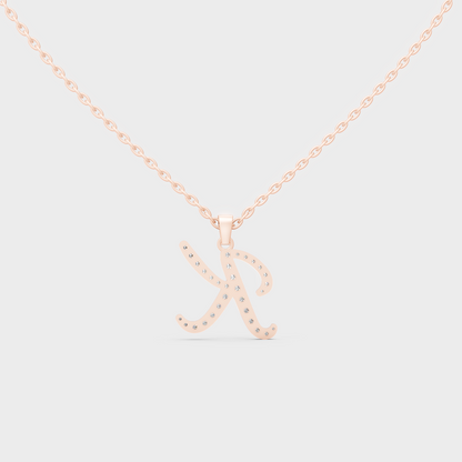 Side Angle of Personalized Alphabet K Lab Diamond Charm on 18K Rose Gold Chain