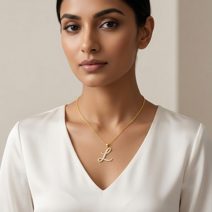 Shop our custom "L" Alphabet Lab Grown Diamond Pendant with Chain. Available in 9K, 14K, 18K Yellow, White, Rose Gold & 950 Platinum. Ethical luxury worldwide.