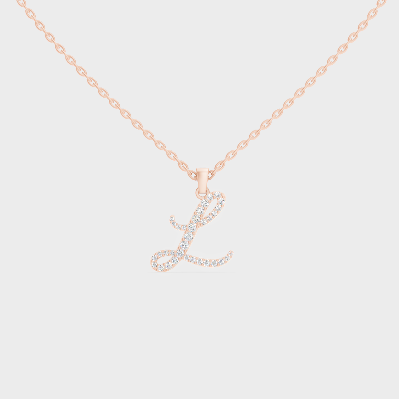 Romantic Rose Gold "L" Alphabet Lab Grown Diamond Pendant and Dainty Cable Chain