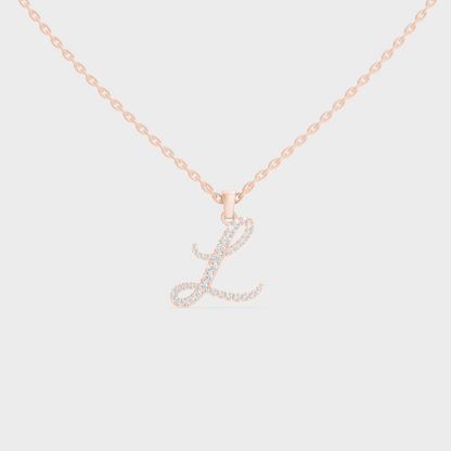 Romantic Rose Gold "L" Alphabet Lab Grown Diamond Pendant and Dainty Cable Chain