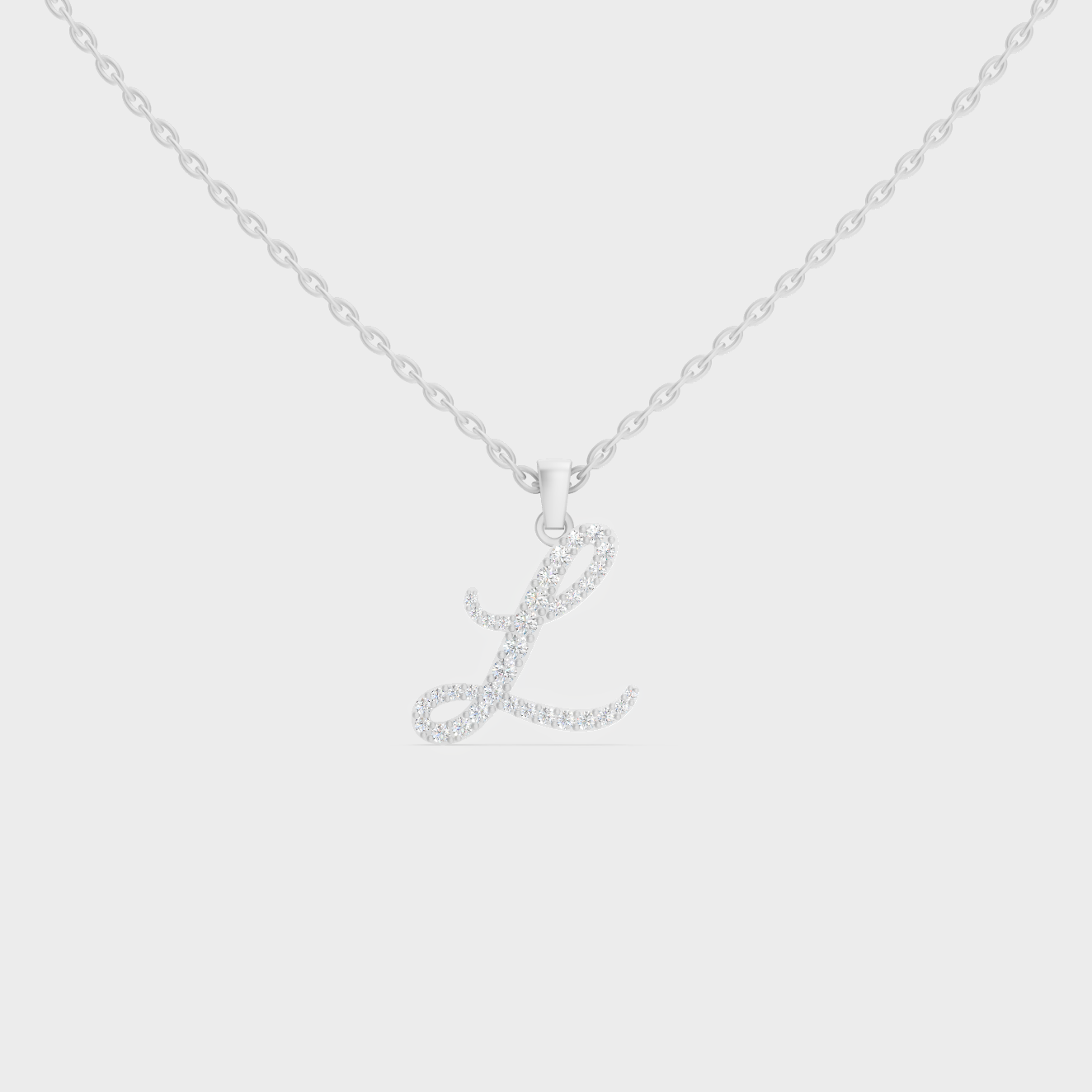Classic Solid 9K White Gold Alphabet L Charm with Chain and Lab Grown Diamonds