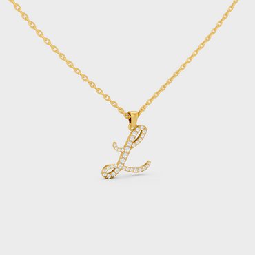 Close Up of Initial Letter L Sustainable Diamond Pendant and 18K Yellow Gold Chain