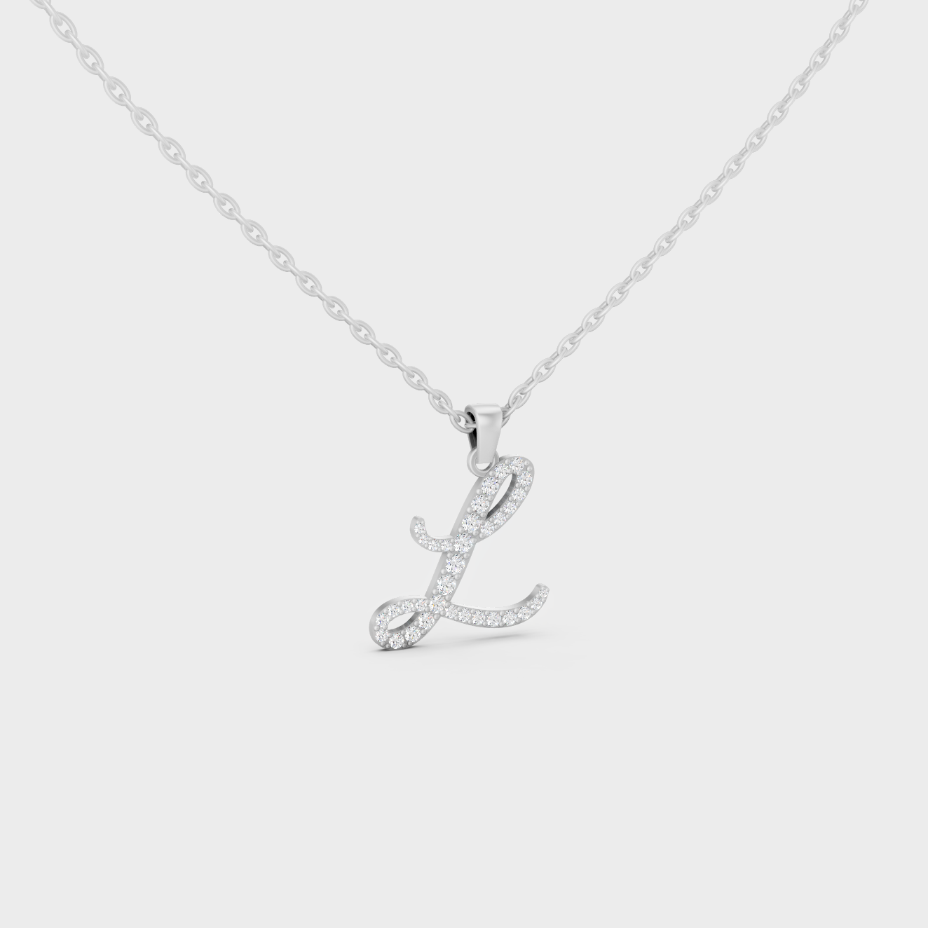 Micro Pave Letter L Initial Necklace Shining with Premium 18K White Gold Chain Set