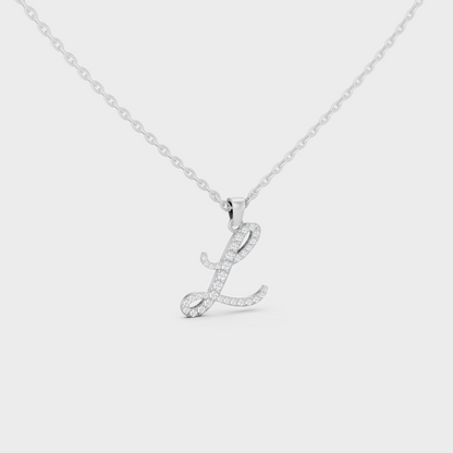 Micro Pave Letter L Initial Necklace Shining with Premium 18K White Gold Chain Set