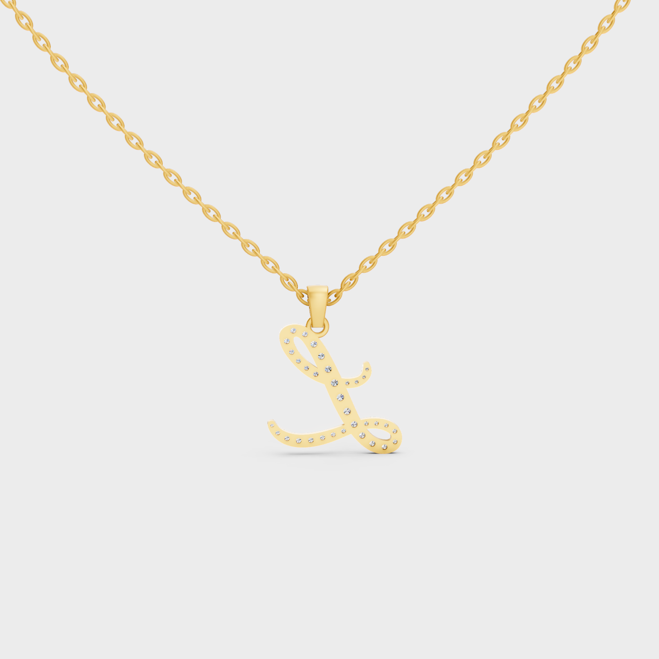 Model Wearing Capital Letter L Lab Created Diamond Necklace in 9K Yellow Gold