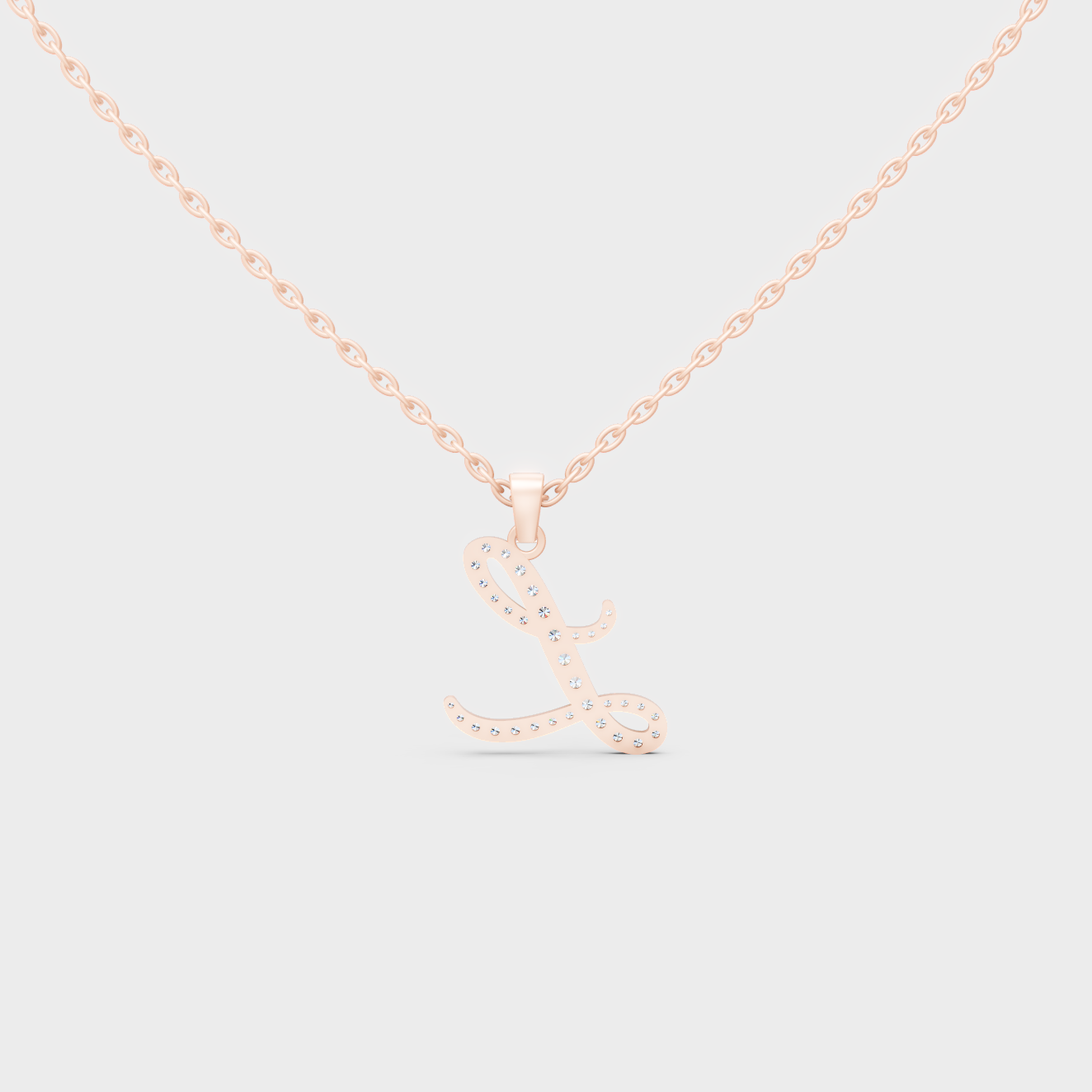Side Angle of Personalized Alphabet L Lab Diamond Charm on 18K Rose Gold Chain