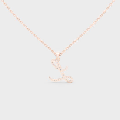 Side Angle of Personalized Alphabet L Lab Diamond Charm on 18K Rose Gold Chain