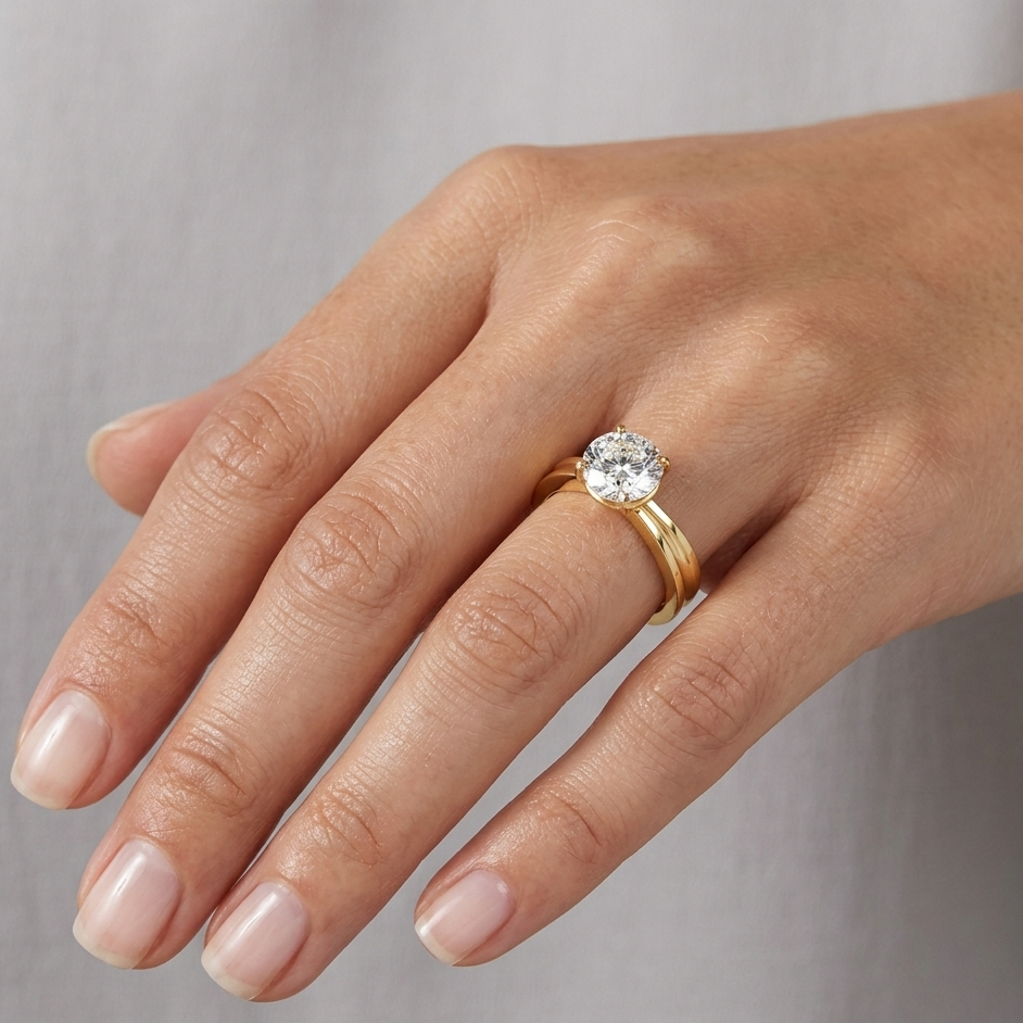Yellow Gold Round Diamond Engagement Ring 