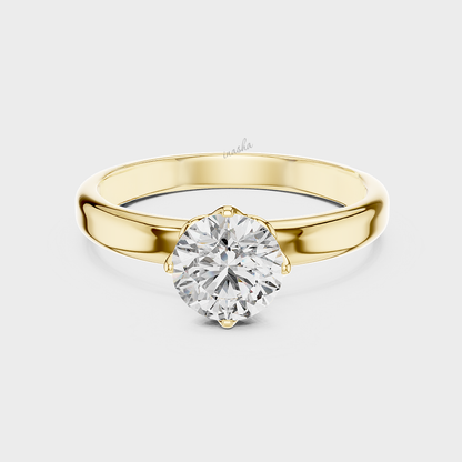 Lab grown diamond ring 1 carat round cut yellow gold
