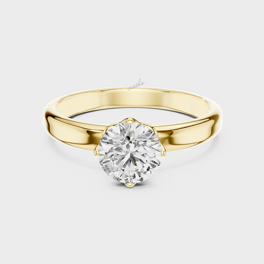Lab grown diamond ring 1 carat round cut yellow gold
