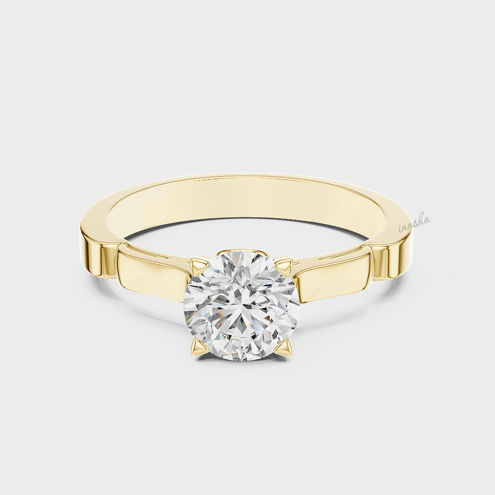 Lab grown diamond ring 1 carat round cut yellow gold