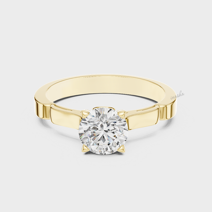 Lab grown diamond ring 1 carat round cut yellow gold