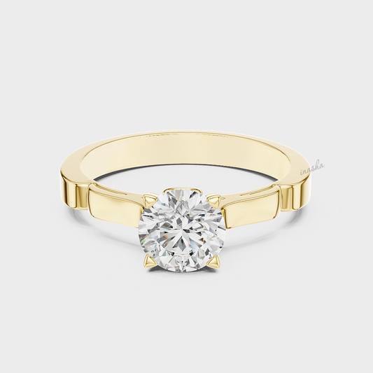 Lab grown diamond ring 1 carat round cut yellow gold