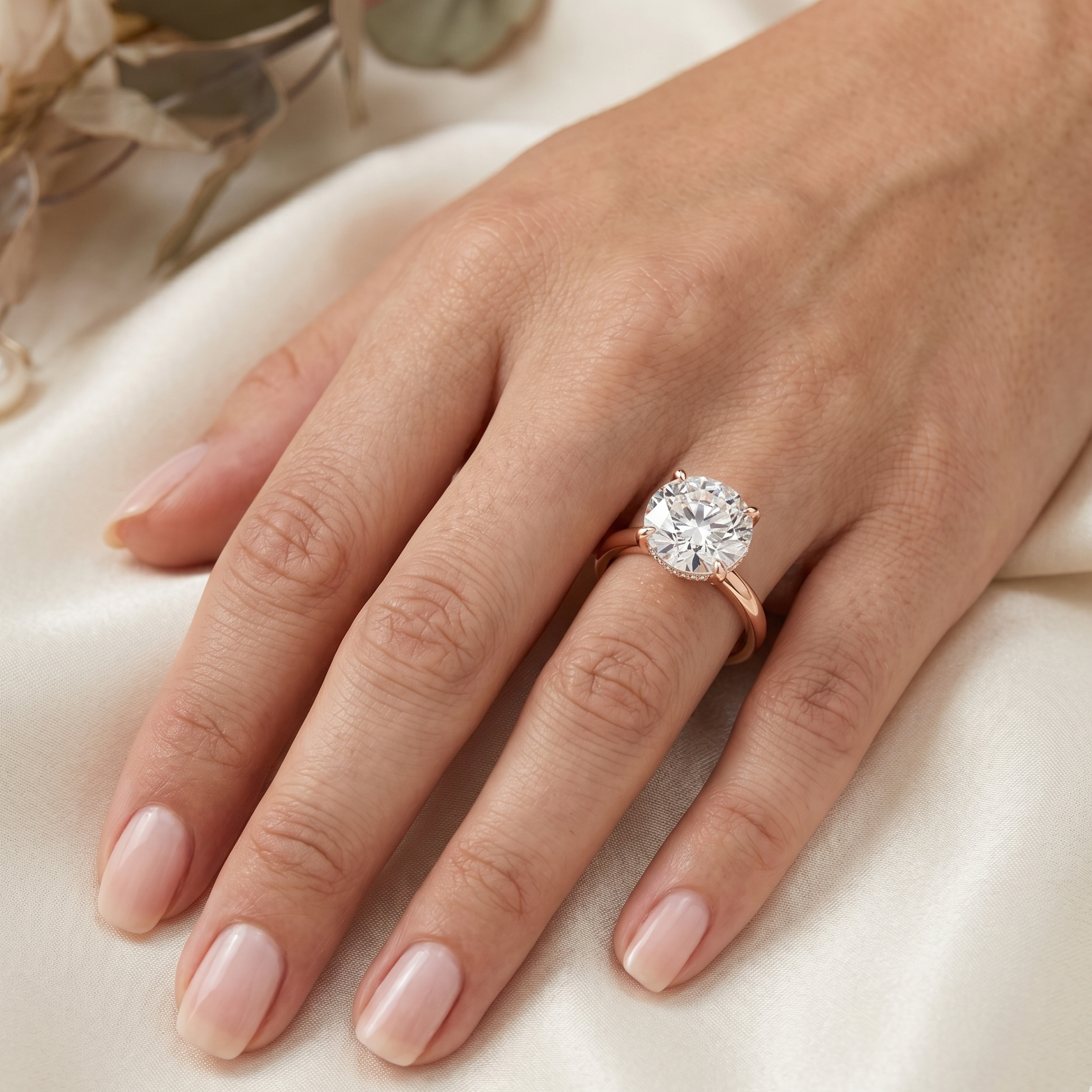  Rose Gold Engagement Ring With A Brilliant Sustainable Diamond Hidden Halo