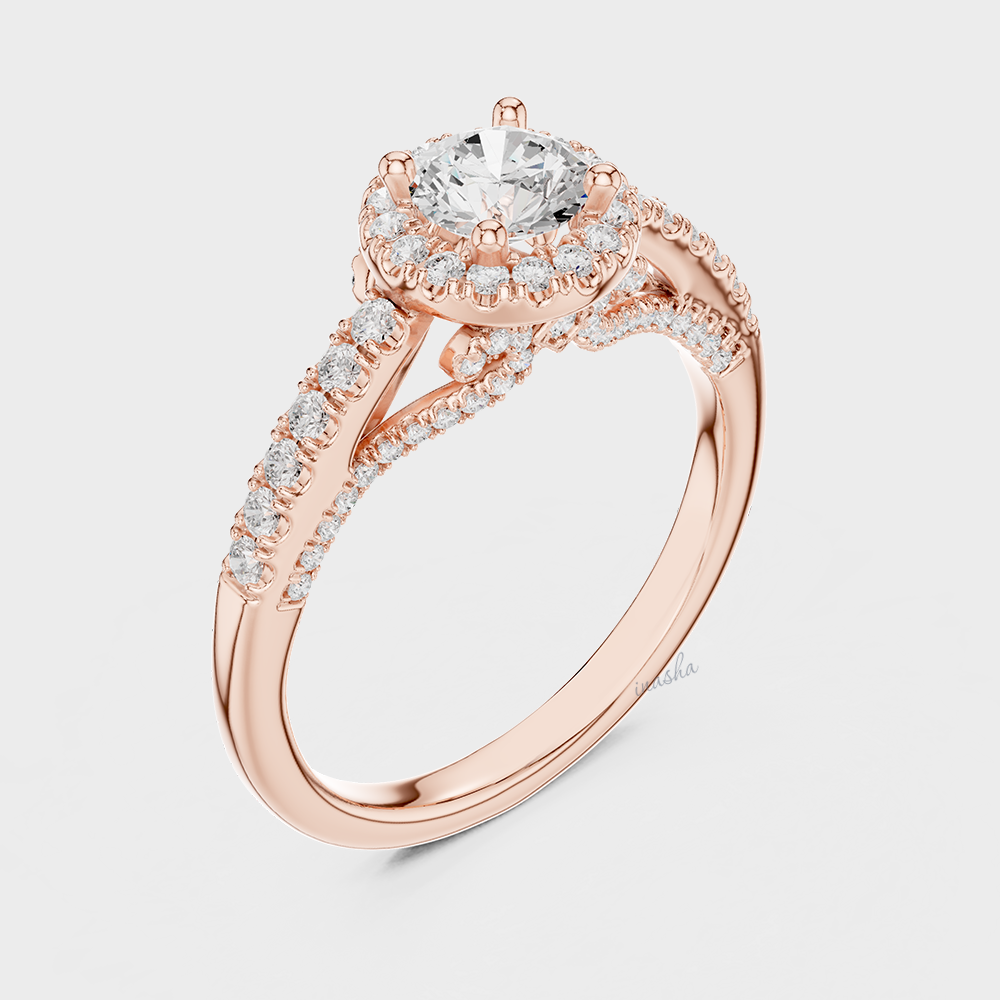 Ethical Lab Grown Diamond Round Cut Halo Ring in Rose gold