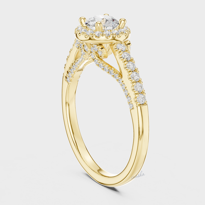 Round Cut Lab Grown Diamond Halo Ring in Gold