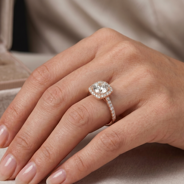  Rose Gold Halo Engagement Ring With Brilliant Round