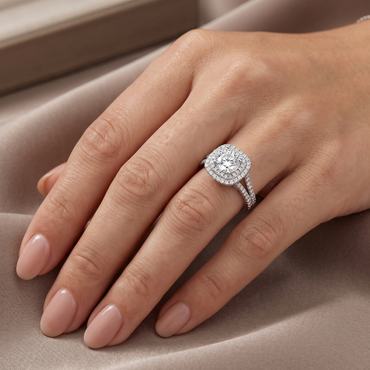 Platinum Round-Cut Lab-Grown Diamond Double Halo Engagement Ring