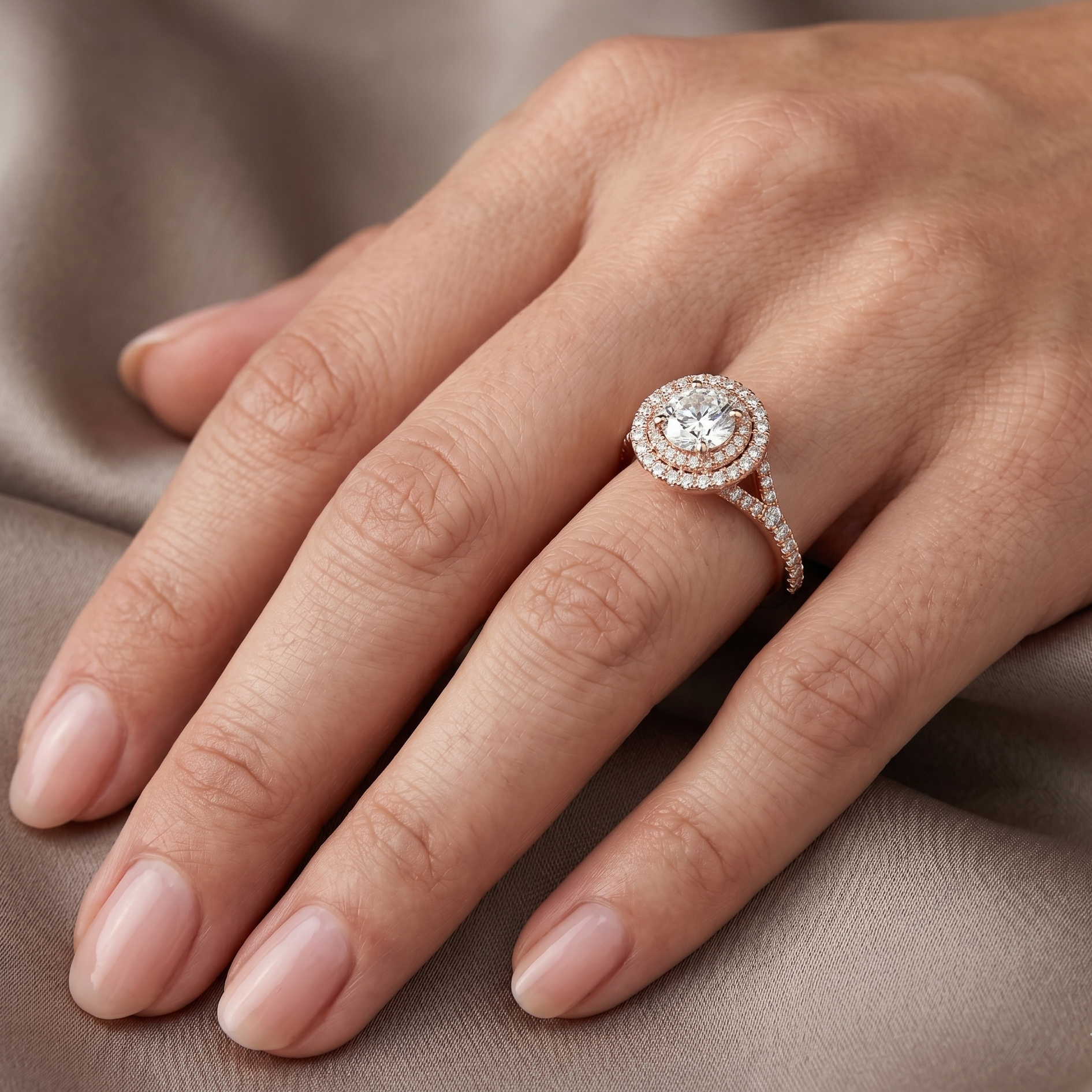 Rose Gold Round Lab-Grown Diamond Double Halo Ring