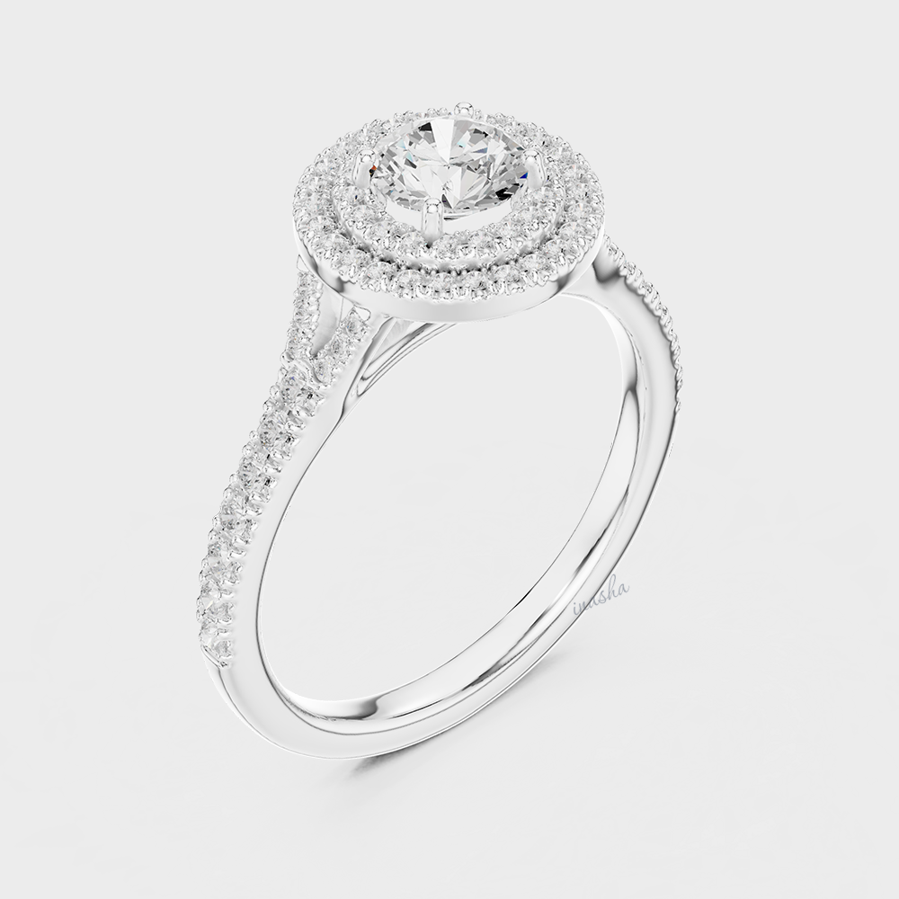 Certified Lab Diamond Double Halo Ring White Gold