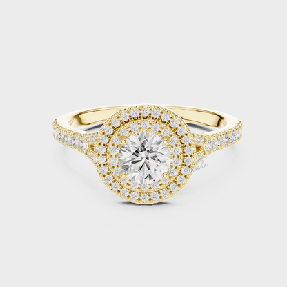 Lab Grown Diamond Double Halo Engagement Ring Yellow Gold