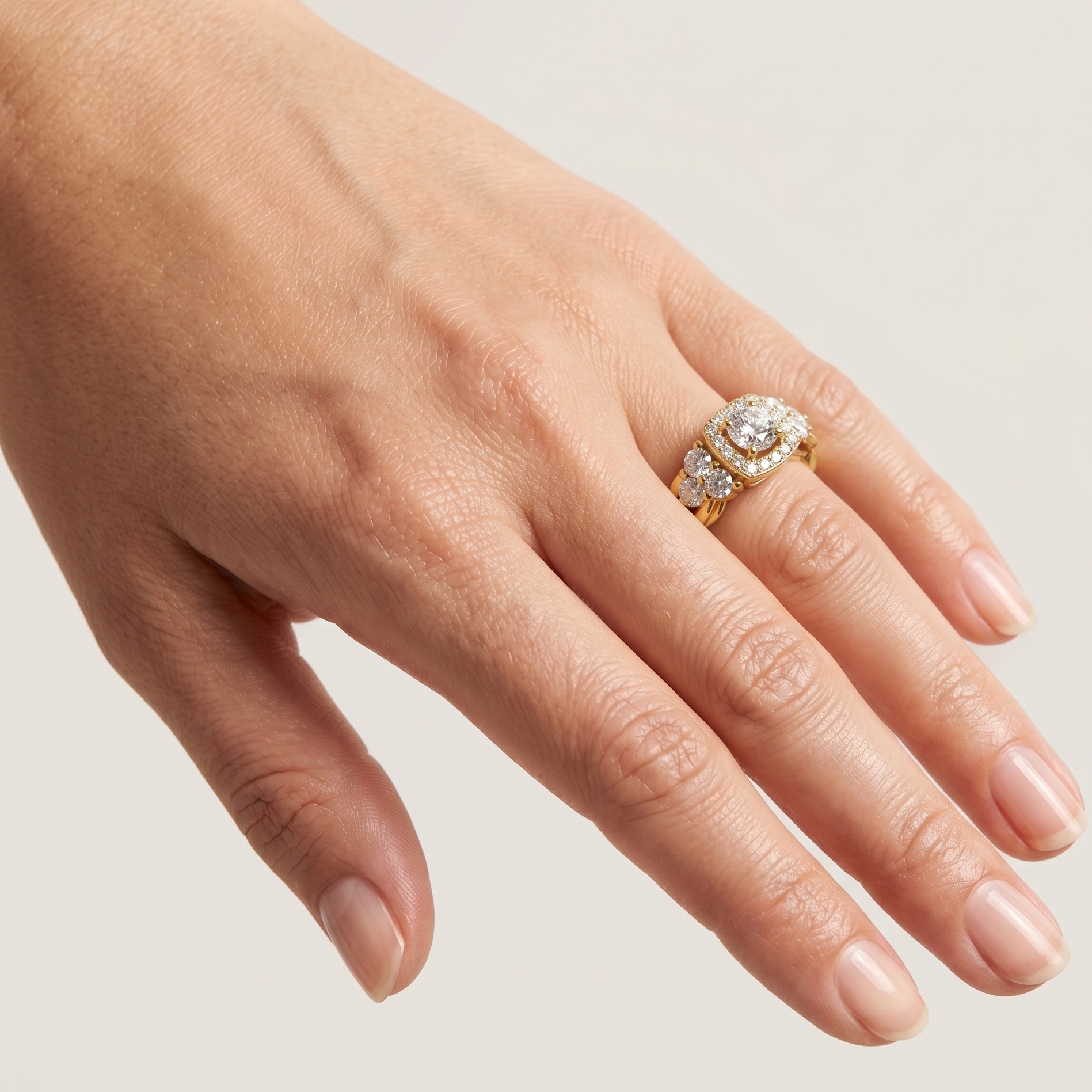 Yellow Gold Round-Cut Lab-Grown Diamond Halo Ring