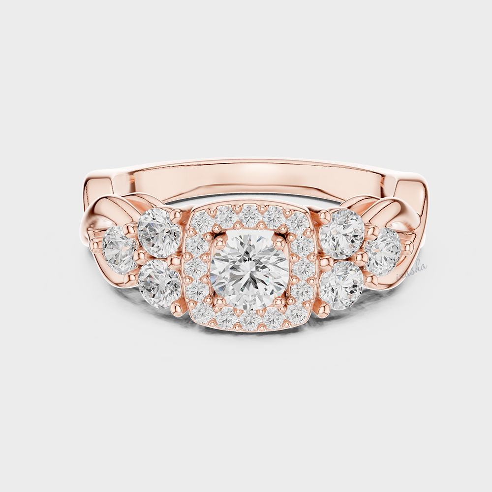 Rose gold ring with a central diamond and smaller diamonds