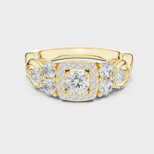 Yellow Gold Round Cut  Halo Engagement Ring with Certified Diamond