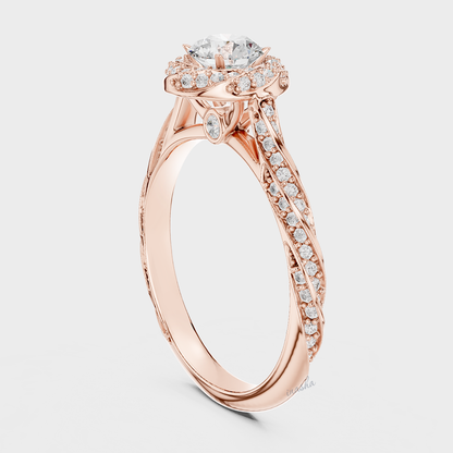 Rose Gold Customisable Twist Band Halo Engagement Ring Lab Grown Diamond