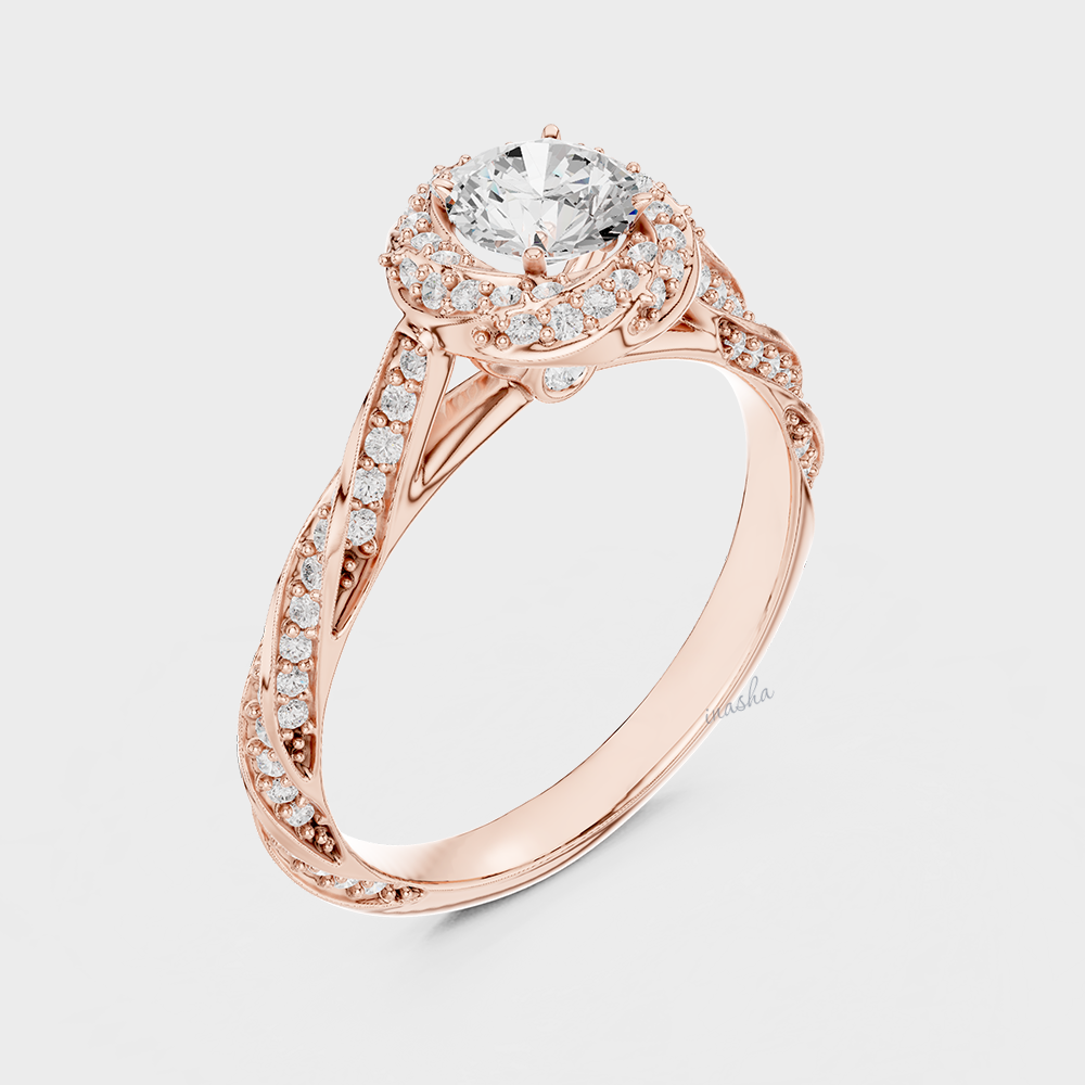 Rose Gold Twist Band Halo Ring with Certified Lab Grown Diamond