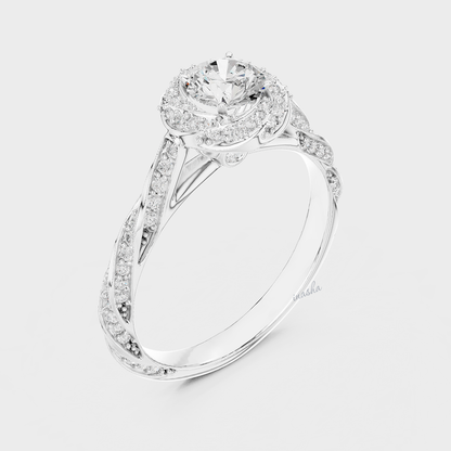 Platinum Twist Band Halo Engagement Ring with Round Cut Lab Grown Diamond