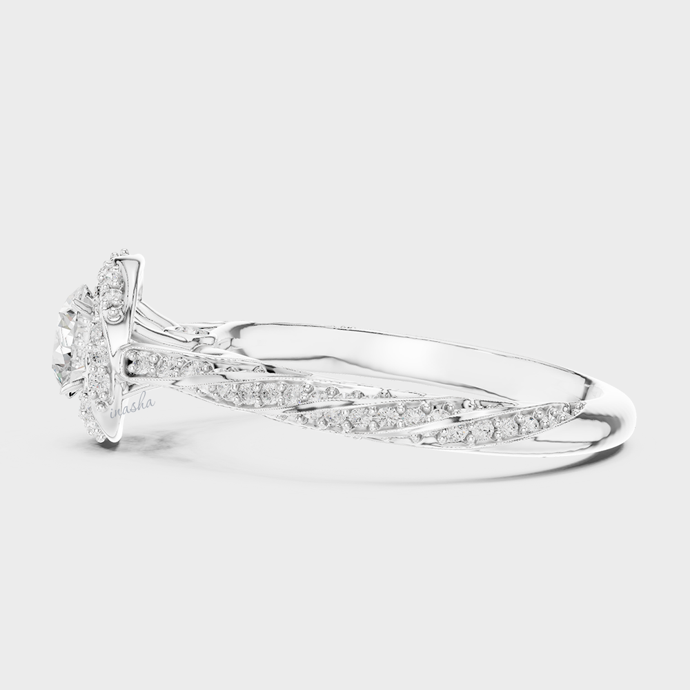 White Gold Round Cut Halo Engagement Ring Lab Grown Diamond