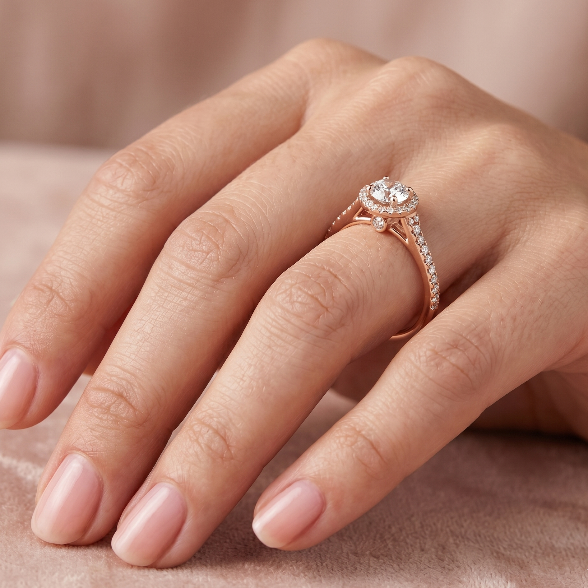 Rose Gold Ring With Hallmarked  Round Lab-Grown Diamond 