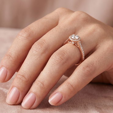 Rose Gold Ring With Hallmarked  Round Lab-Grown Diamond 