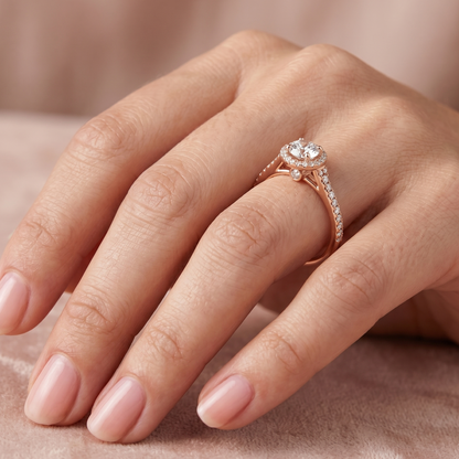 Rose Gold Ring With Hallmarked  Round Lab-Grown Diamond 
