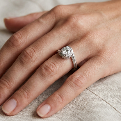  Round-Cut Lab-Grown Diamond Engagement Halo Ring in White Gold