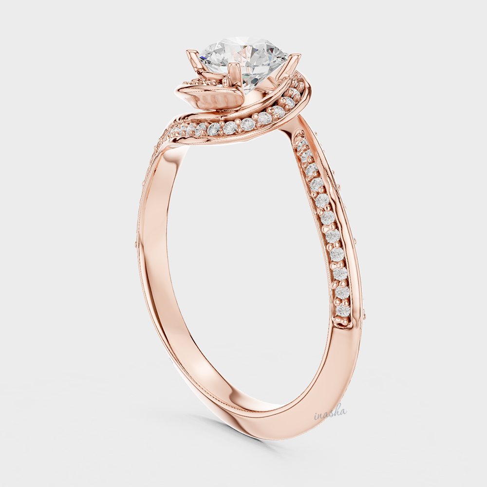 Rose Gold Round Cut Halo Engagement Ring Lab Diamond
