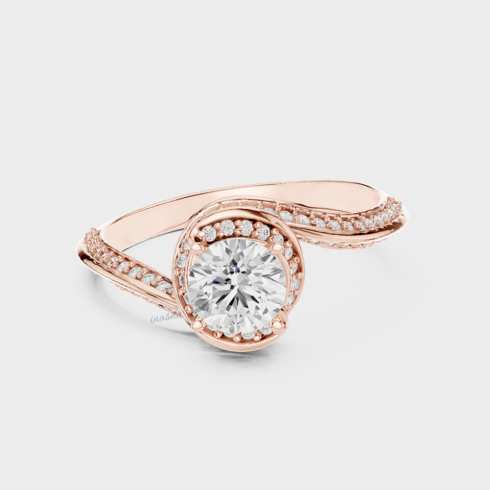Rose Gold Round Cut Halo Engagement Ring with Certified Lab Diamond