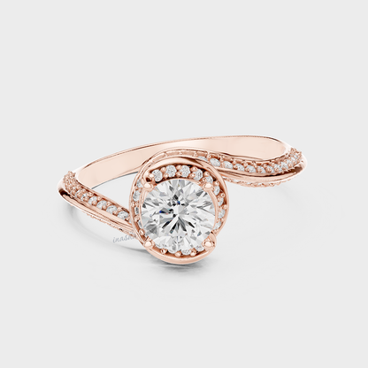 Rose Gold Round Cut Halo Engagement Ring with Certified Lab Diamond