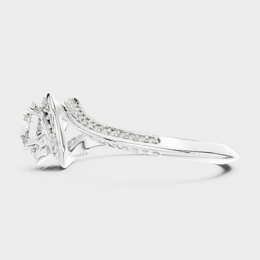 White Gold Customisable Engagement Halo Ring Round Cut Lab Diamond