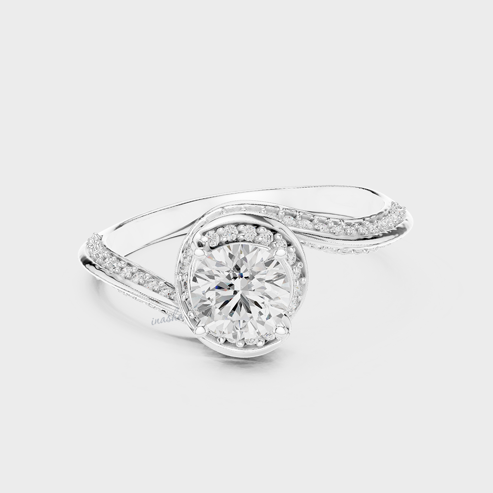 White Gold Halo Engagement Ring with Round Cut Lab-Created Diamond